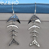 ALIZERO 925 Sterling Silver Fish Bone Drop Earrings Wedding Party Accessories