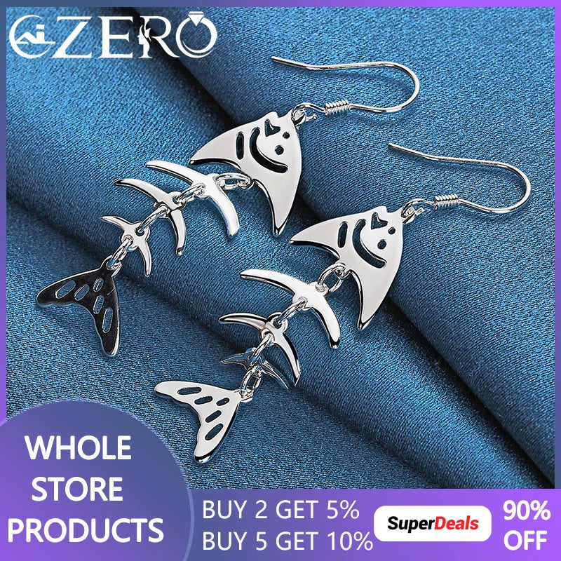 ALIZERO 925 Sterling Silver Fish Bone Drop Earrings Wedding Party Accessories