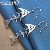 ALIZERO 925 Sterling Silver Fish Bone Drop Earrings Wedding Party Accessories