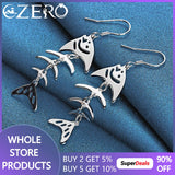 ALIZERO 925 Sterling Silver Fish Bone Drop Earrings Wedding Party Accessories