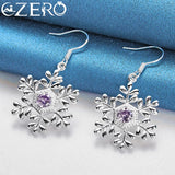 ALIZERO 925 Silver Purple Zircon Snowflake Drop Earrings