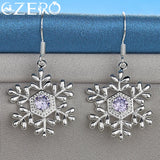 ALIZERO 925 Silver Purple Zircon Snowflake Drop Earrings