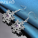 ALIZERO 925 Silver Purple Zircon Snowflake Drop Earrings
