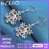 ALIZERO 925 Silver Purple Zircon Snowflake Drop Earrings
