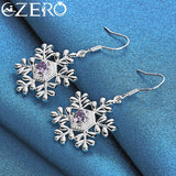 ALIZERO 925 Silver Purple Zircon Snowflake Drop Earrings