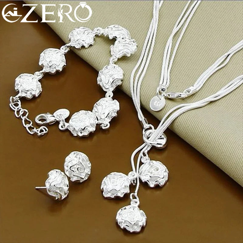 925 Silver Rose Jewelry Set for Women Wedding Engagement Party