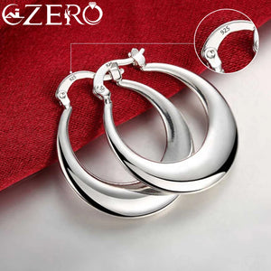 925 Sterling Silver Smooth Moon Hoop Earrings for Women