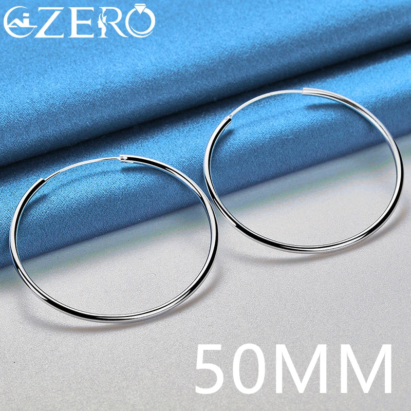 ALIZERO 925 Silver 50/60mm Circle Hoop Earrings Wedding Charm Jewelry