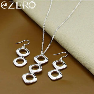 925 Silver Square Pendant Set for Women Wedding
