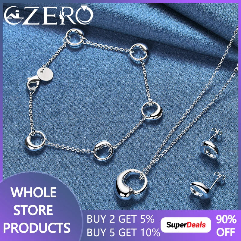 ALIZERO 925 Silver Water Drop Set Wedding Party Jewelry