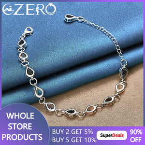 ALIZERO 925 Silver Water Drop Zircon Chain Bracelet Wedding Party Jewelry