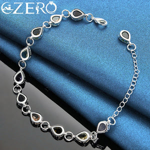 ALIZERO 925 Silver Water Drop Zircon Chain Bracelet Wedding Party Jewelry