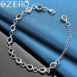 ALIZERO 925 Silver Water Drop Zircon Chain Bracelet Wedding Party Jewelry