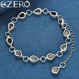 ALIZERO 925 Silver Water Drop Zircon Chain Bracelet Wedding Party Jewelry