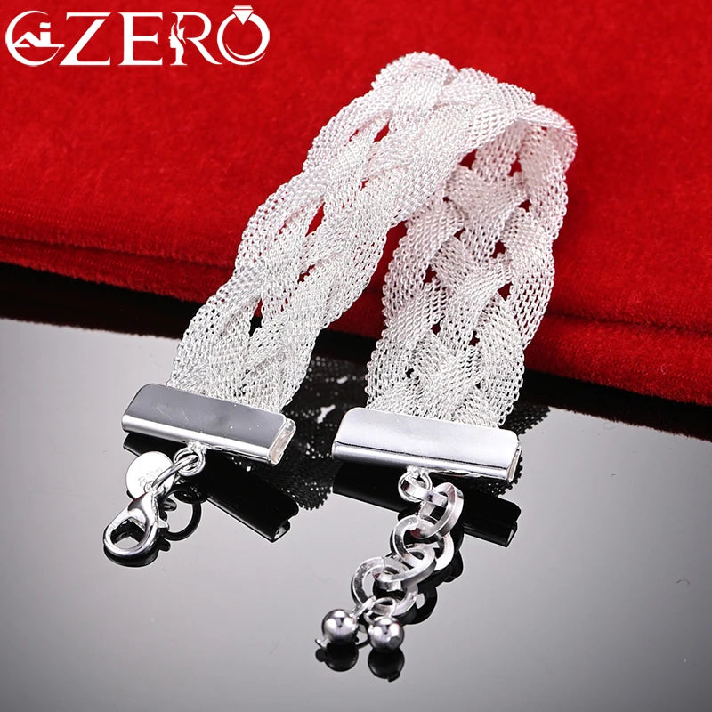 ALIZERO 925 Silver Weave Mesh Chain Bracelet Charm Wedding Party Gift