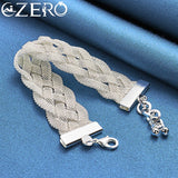 ALIZERO 925 Silver Weave Mesh Chain Bracelet Charm Wedding Party Gift