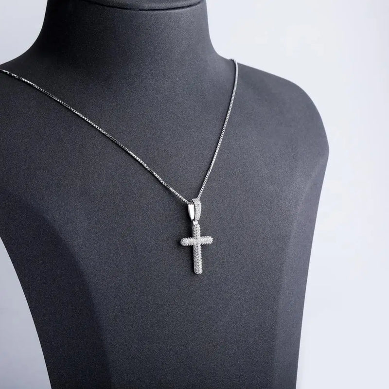 925 Silver CZ Solid Cross Pendant Hip Hop Jewelry Gift