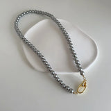 Grey Simulated Pearl Beaded Necklace with OT Toggle Clasp