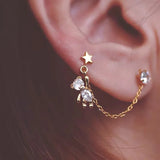 Rhinestone Bear Tassel Earrings Star Clip Statement Jewelry