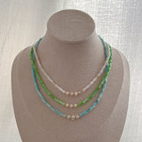 French Green Bamboo Shell Pendant Necklace Freshwater Pearl Beads Chokers