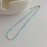 French Green Bamboo Shell Pendant Necklace Freshwater Pearl Beads Chokers