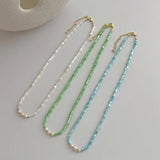 French Green Bamboo Shell Pendant Necklace Freshwater Pearl Beads Chokers