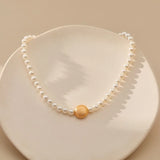 18K Pearl Beads Strand Pendant Choker Necklace