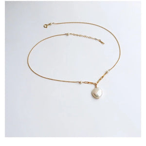 Baroque Pearl Pendant Necklace 14K Plated Chain Choker