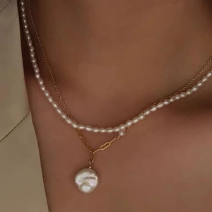 Baroque Pearl Pendant Necklace 14K Plated Chain Choker