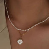 Baroque Pearl Pendant Necklace 14K Plated Chain Choker