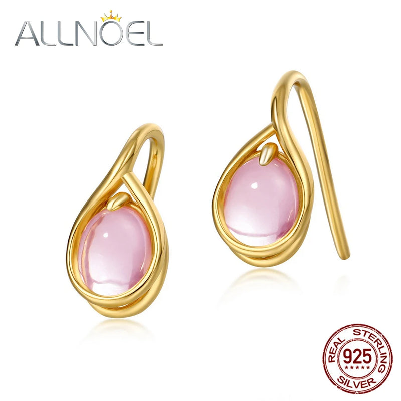 925 Silver Rose Quartz Earrings Plated Wedding Jewelry