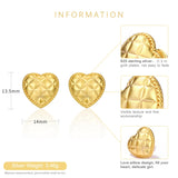 925 Silver Heart Stud Earrings Sand Blast Plated