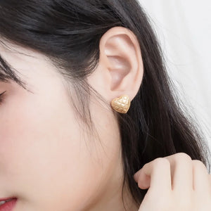 925 Silver Heart Stud Earrings Sand Blast Plated