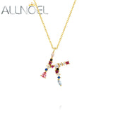 Rainbow Crystal Initial Letter M K W F Necklace 925 Sterling Silver Women