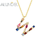 Rainbow Crystal Initial Letter M K W F Necklace 925 Sterling Silver Women