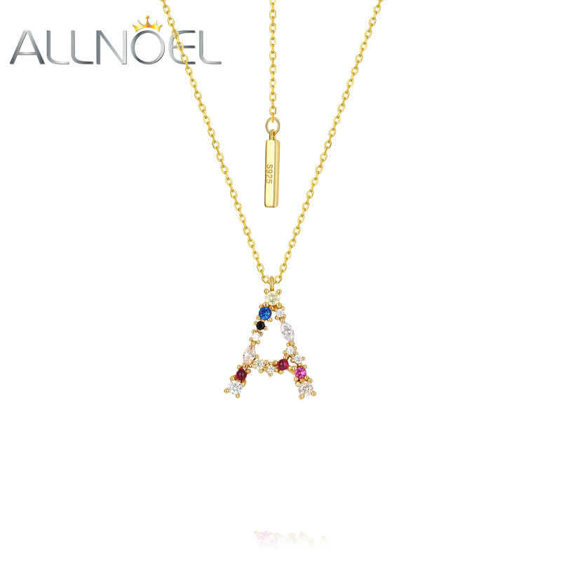 Rainbow Crystal Initial Letter M K W F Necklace 925 Sterling Silver Women