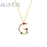 Rainbow Crystal Initial Letter M K W F Necklace 925 Sterling Silver Women