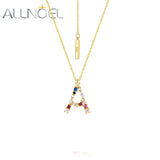 Rainbow Crystal Initial Letter M K W F Necklace 925 Sterling Silver Women