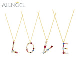 Rainbow Crystal Initial Letter M K W F Necklace 925 Sterling Silver Women