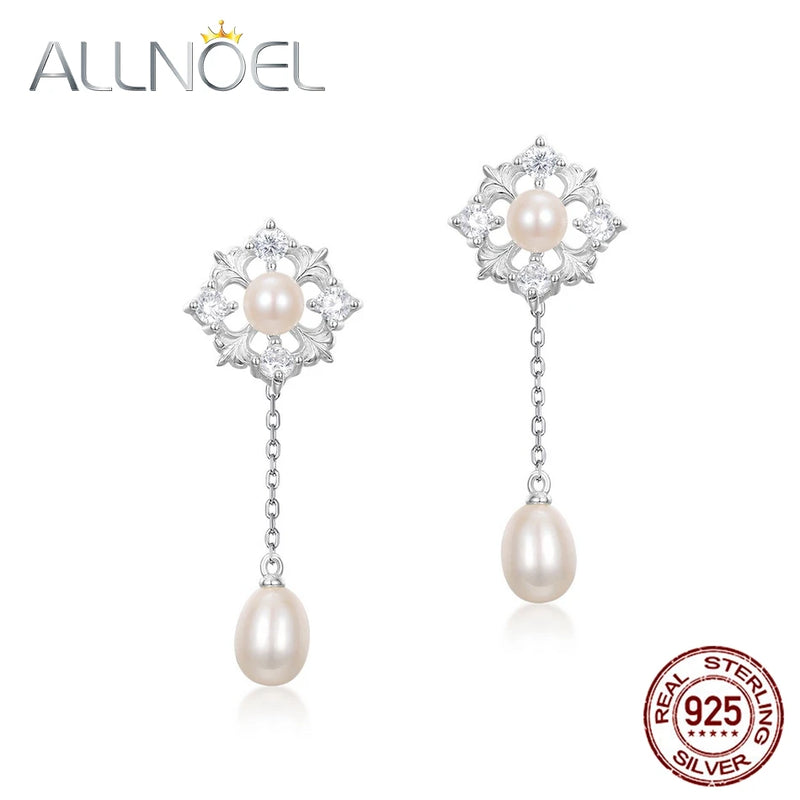 925 Silver Dangle Earrings Snowflake Water Drop Shell Pearl Jewelry Gift