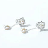 925 Silver Dangle Earrings Snowflake Water Drop Shell Pearl Jewelry Gift