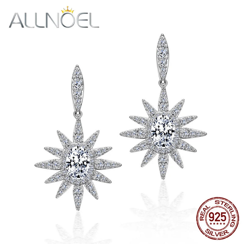 925 Silver Sun Flower Zircon Earrings Wedding Jewelry
