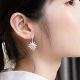 925 Silver Sun Flower Zircon Earrings Wedding Jewelry