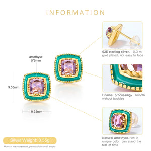 925 Silver Amethyst Diamond Earrings Women Wedding Jewelry