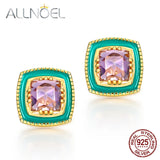 925 Silver Amethyst Diamond Earrings Women Wedding Jewelry