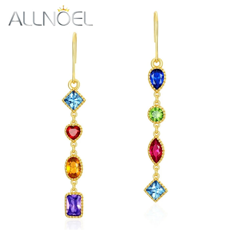 925 Silver Rainbow Zircon Hook Earrings Colorful Gemstones Fine Jewelry