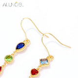 925 Silver Rainbow Zircon Hook Earrings Colorful Gemstones Fine Jewelry