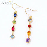 925 Silver Rainbow Zircon Hook Earrings Colorful Gemstones Fine Jewelry