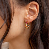 925 Silver Hoop Earrings Colorful Red Corundum & Green Zircon Fine Jewelry