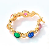925 Silver Hoop Earrings Colorful Red Corundum & Green Zircon Fine Jewelry
